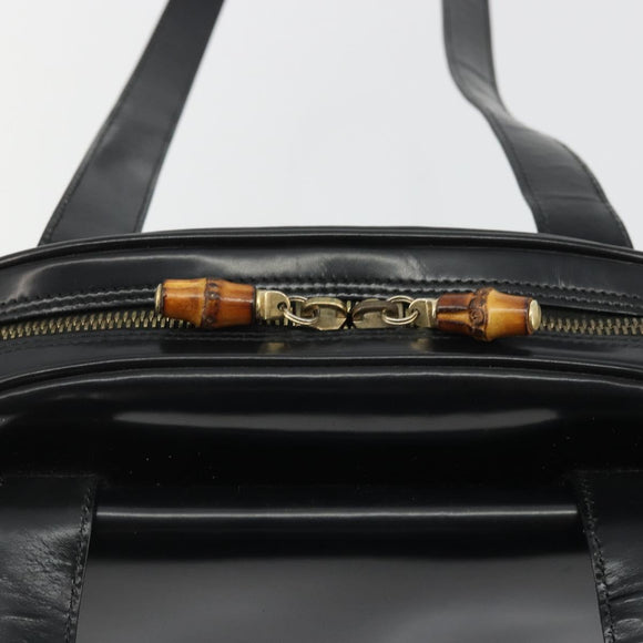 GUCCI Tote Bag Patent leather Black Gold Auth bs34437