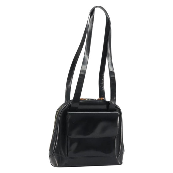 GUCCI Tote Bag Patent leather Black Gold Auth bs34437