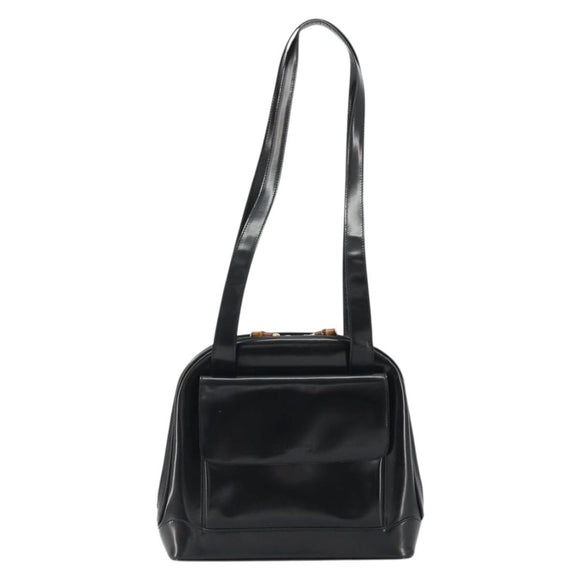 GUCCI Tote Bag Patent leather Black Gold Auth bs34437