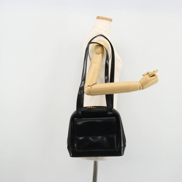 GUCCI Tote Bag Patent leather Black Gold Auth bs34437