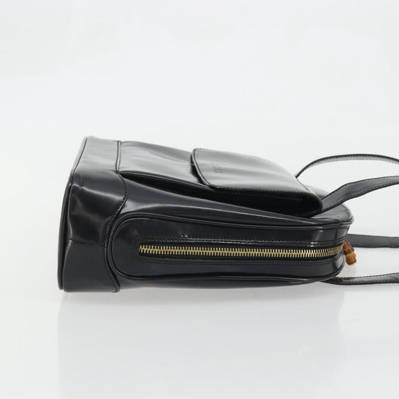 GUCCI Tote Bag Patent leather Black Gold Auth bs34437