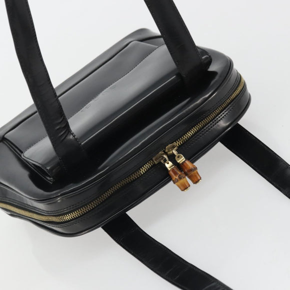 GUCCI Tote Bag Patent leather Black Gold Auth bs34437