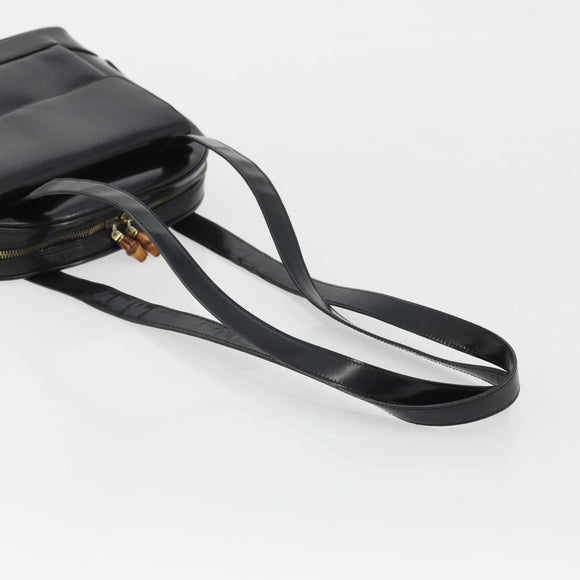 GUCCI Tote Bag Patent leather Black Gold Auth bs34437