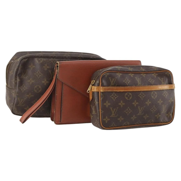 LOUIS VUITTON Monogram Epi Clutch Bag 3 Set Brown LV Auth bs34457