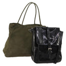 PRADA Hand Bag Nylon Patent leather 2 Set Black Green Auth bs34458-1