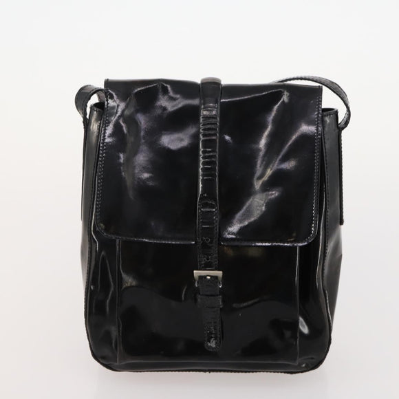 PRADA Hand Bag Nylon Patent leather 2 Set Black Green Auth bs34458