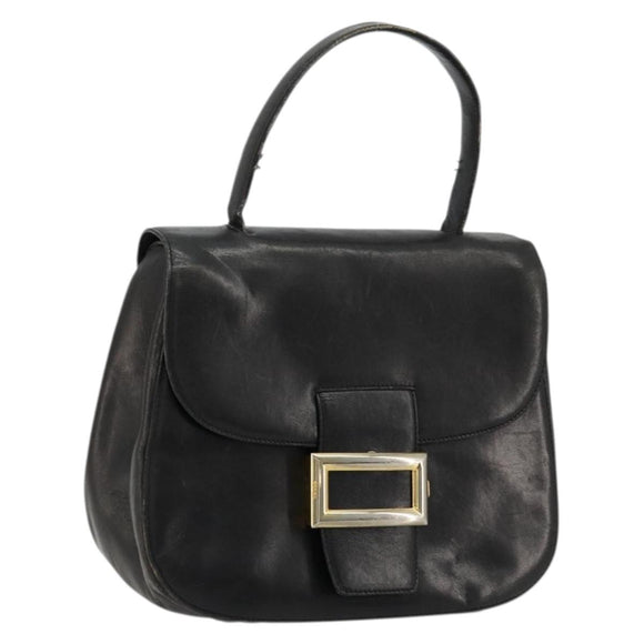 PRADA Hand Bag Leather Black Gold Auth bs34475