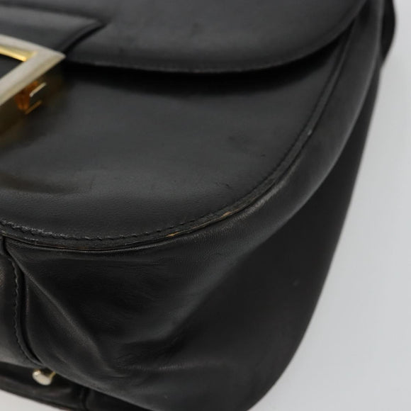 PRADA Hand Bag Leather Black Gold Auth bs34475