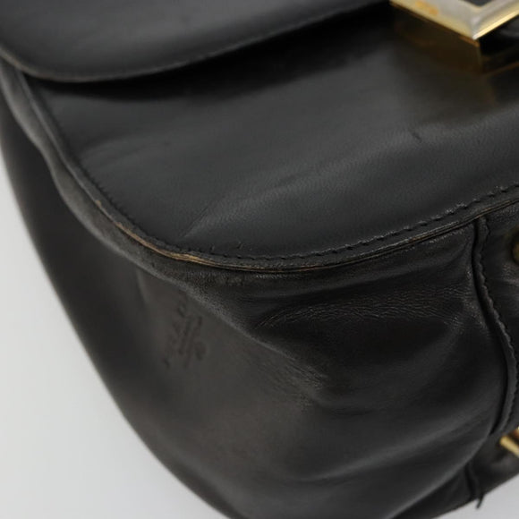 PRADA Hand Bag Leather Black Gold Auth bs34475