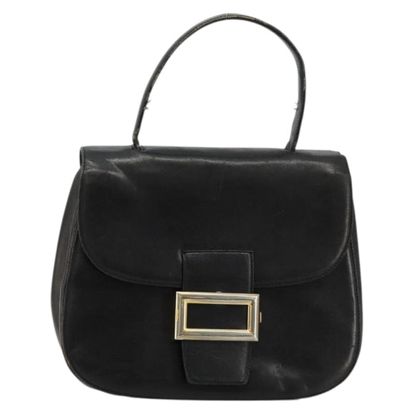 PRADA Hand Bag Leather Black Gold Auth bs34475