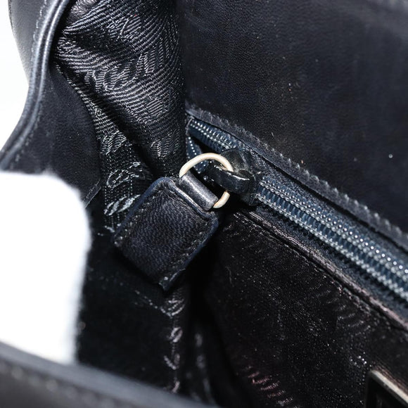 PRADA Hand Bag Leather Black Gold Auth bs34475
