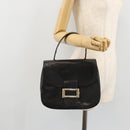 PRADA Hand Bag Leather Black Gold Auth bs34475-24