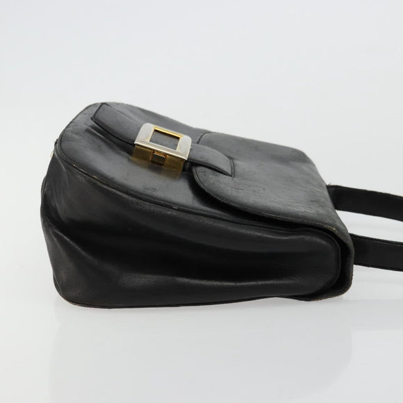 PRADA Hand Bag Leather Black Gold Auth bs34475