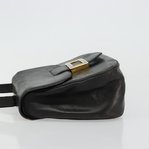 PRADA Hand Bag Leather Black Gold Auth bs34475