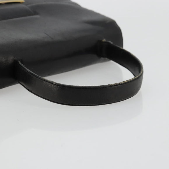 PRADA Hand Bag Leather Black Gold Auth bs34475