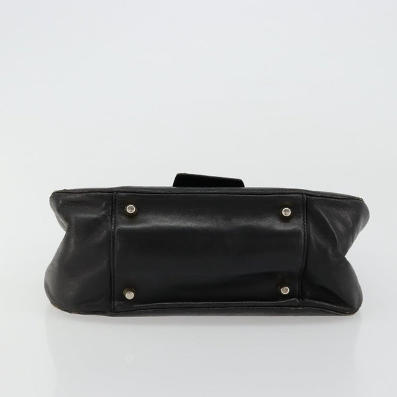 PRADA Hand Bag Leather Black Gold Auth bs34475