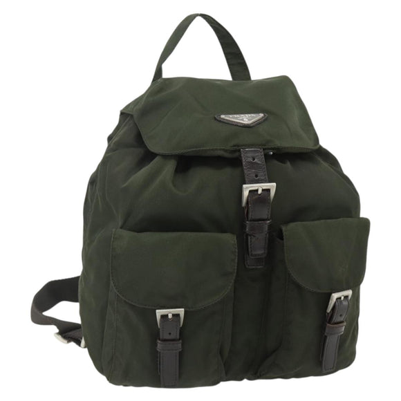 PRADA Backpack Nylon Khaki Silver Auth bs34477