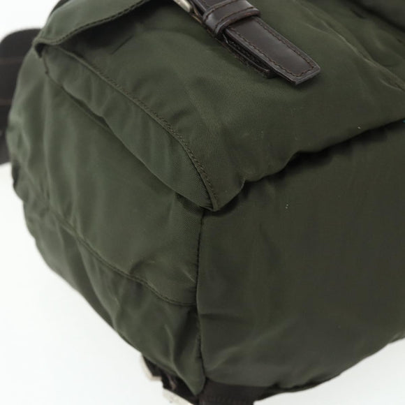 PRADA Backpack Nylon Khaki Silver Auth bs34477