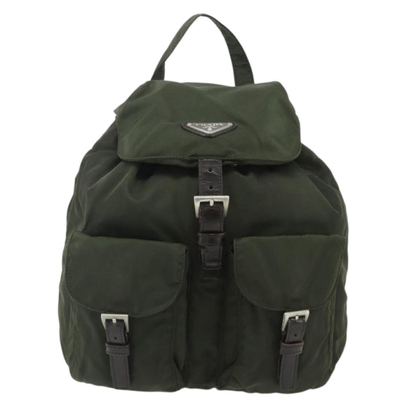 PRADA Backpack Nylon Khaki Silver Auth bs34477