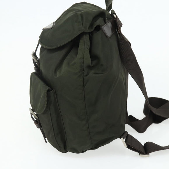 PRADA Backpack Nylon Khaki Silver Auth bs34477