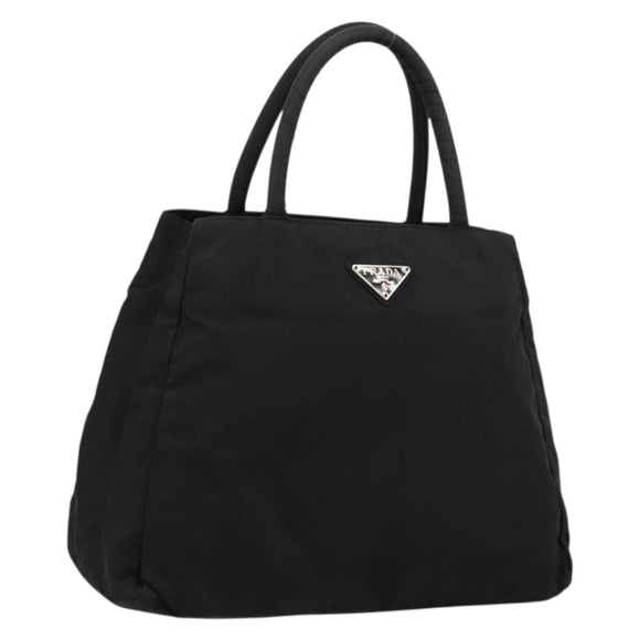 PRADA Hand Bag Nylon Black Silver Auth bs34479
