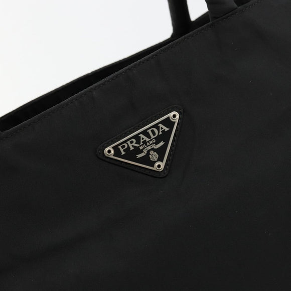 PRADA Hand Bag Nylon Black Silver Auth bs34479