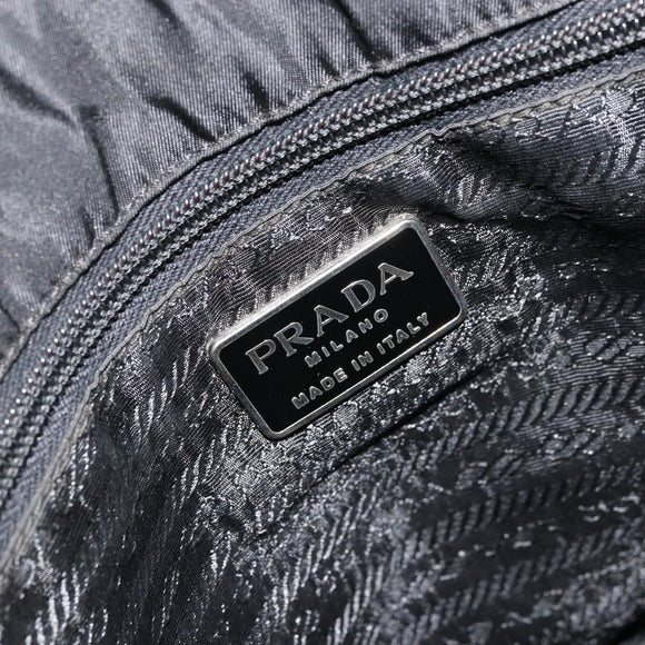 PRADA Hand Bag Nylon Black Silver Auth bs34479