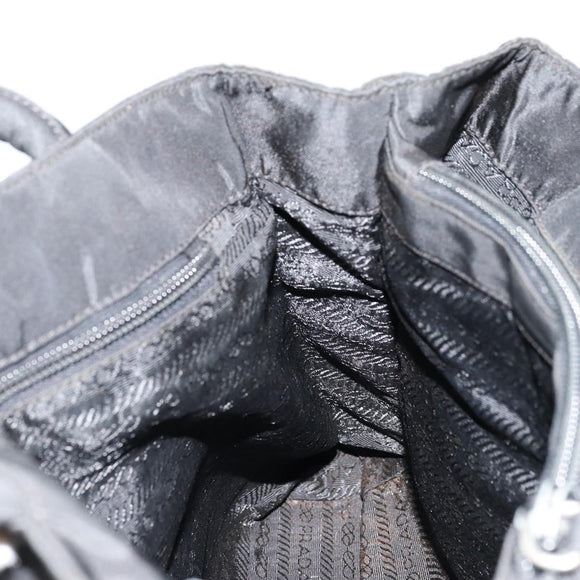 PRADA Hand Bag Nylon Black Silver Auth bs34479