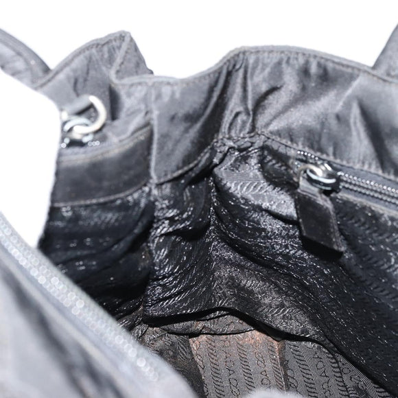 PRADA Hand Bag Nylon Black Silver Auth bs34479