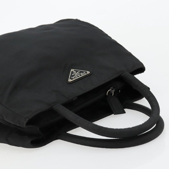 PRADA Hand Bag Nylon Black Silver Auth bs34479