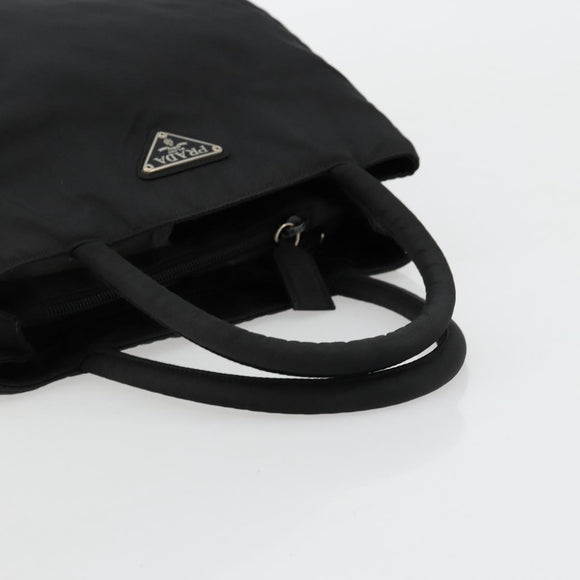 PRADA Hand Bag Nylon Black Silver Auth bs34479