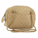 CHANEL Chain Shoulder Bag Leather Beige Gold CC Auth bs34488-1