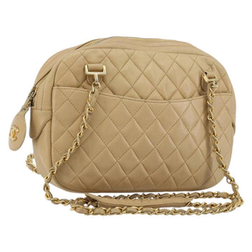 CHANEL Chain Shoulder Bag Leather Beige Gold CC Auth bs34488