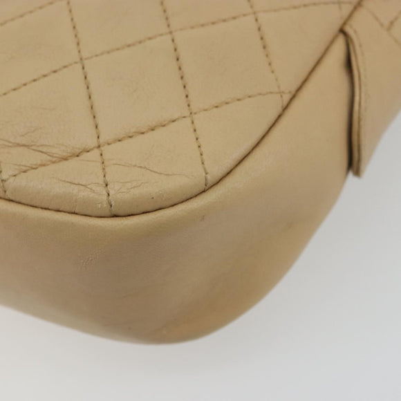 CHANEL Chain Shoulder Bag Leather Beige Gold CC Auth bs34488