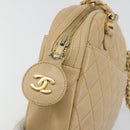 CHANEL Chain Shoulder Bag Leather Beige Gold CC Auth bs34488-14