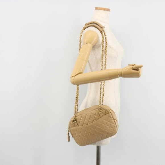 CHANEL Chain Shoulder Bag Leather Beige Gold CC Auth bs34488