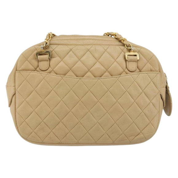 CHANEL Chain Shoulder Bag Leather Beige Gold CC Auth bs34488