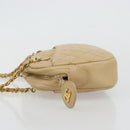 CHANEL Chain Shoulder Bag Leather Beige Gold CC Auth bs34488-5