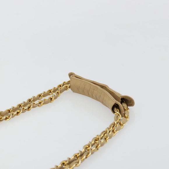 CHANEL Chain Shoulder Bag Leather Beige Gold CC Auth bs34488