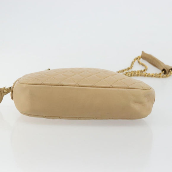CHANEL Chain Shoulder Bag Leather Beige Gold CC Auth bs34488