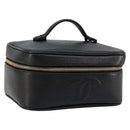 CHANEL Vanity Pouch Caviar Skin Black Gold CC Auth bs34489-1