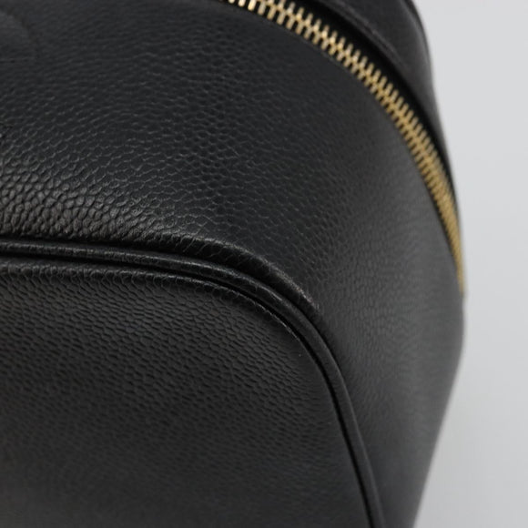CHANEL Vanity Pouch Caviar Skin Black Gold CC Auth bs34489