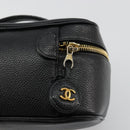 CHANEL Vanity Pouch Caviar Skin Black Gold CC Auth bs34489-14