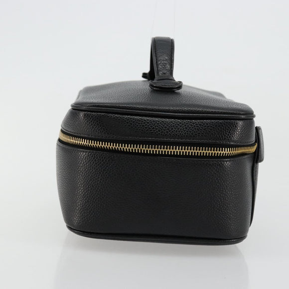 CHANEL Vanity Pouch Caviar Skin Black Gold CC Auth bs34489