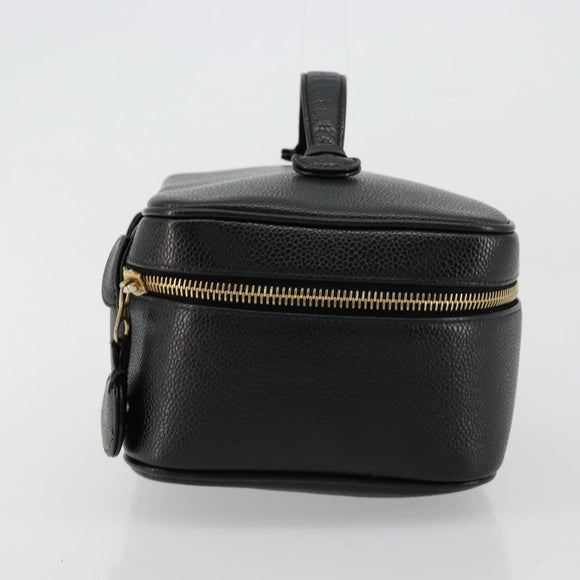 CHANEL Vanity Pouch Caviar Skin Black Gold CC Auth bs34489