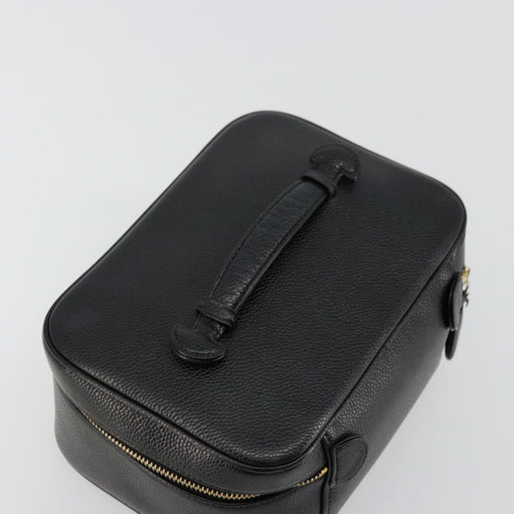 CHANEL Vanity Pouch Caviar Skin Black Gold CC Auth bs34489