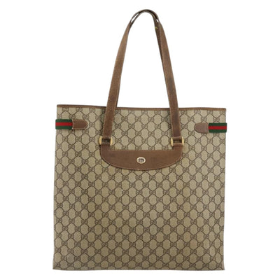 GUCCI GG Supreme Web Sherry Line Tote Bag PVC Beige Gold 39 02 091 Auth bs34492 - 0