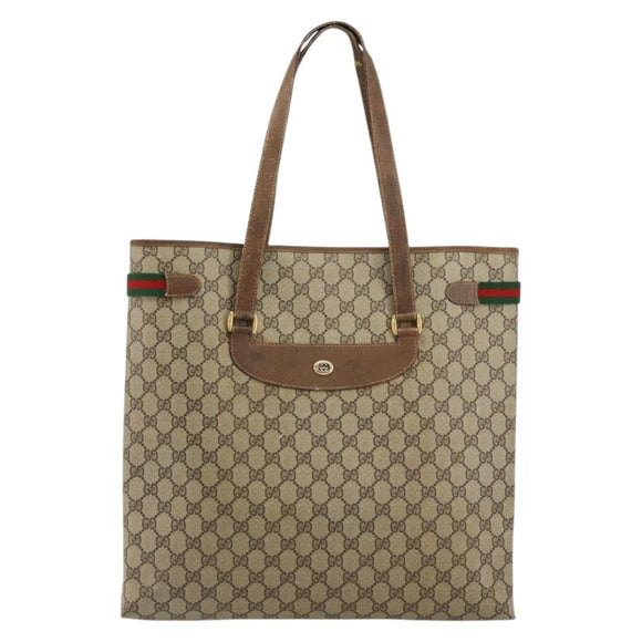 GUCCI GG Supreme Web Sherry Line Tote Bag PVC Beige Gold 39 02 091 Auth bs34492