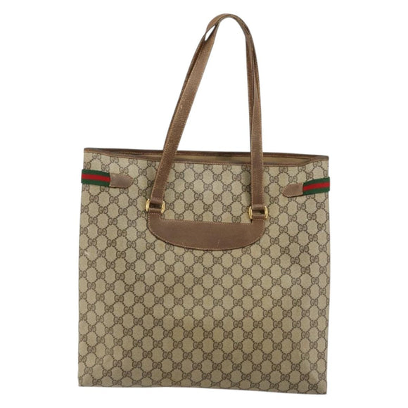 GUCCI GG Supreme Web Sherry Line Tote Bag PVC Beige Gold 39 02 091 Auth bs34492