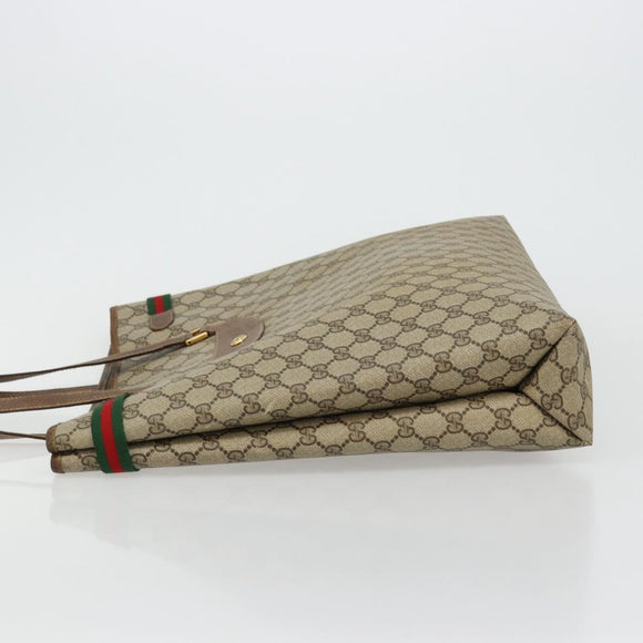 GUCCI GG Supreme Web Sherry Line Tote Bag PVC Beige Gold 39 02 091 Auth bs34492